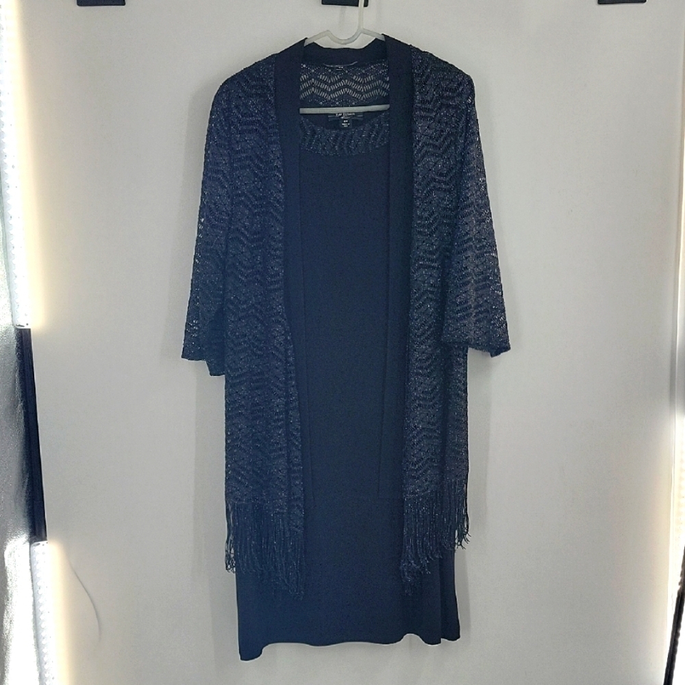 R&M Richards Black Shift Dress with Sparkling Fringe Jacket